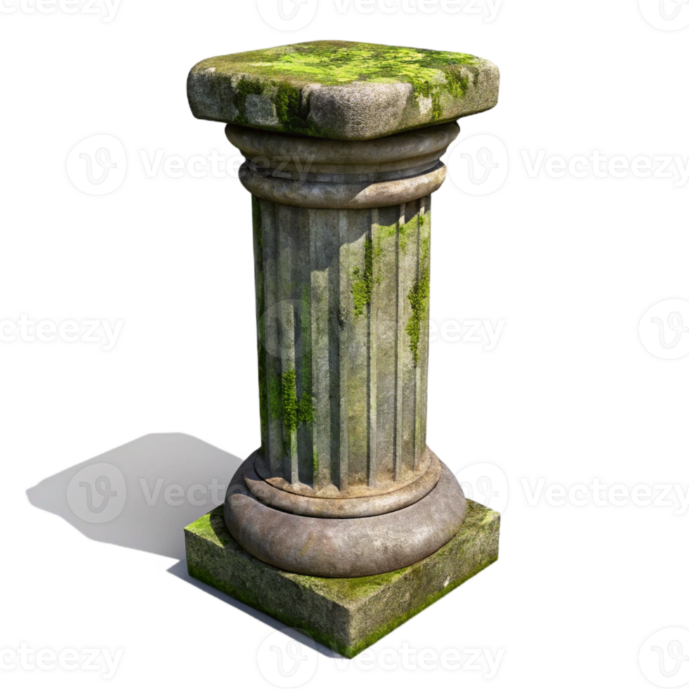vibrant artistic Weathered Stone Pillar Texture Isolated with Moss and Lichen premium png