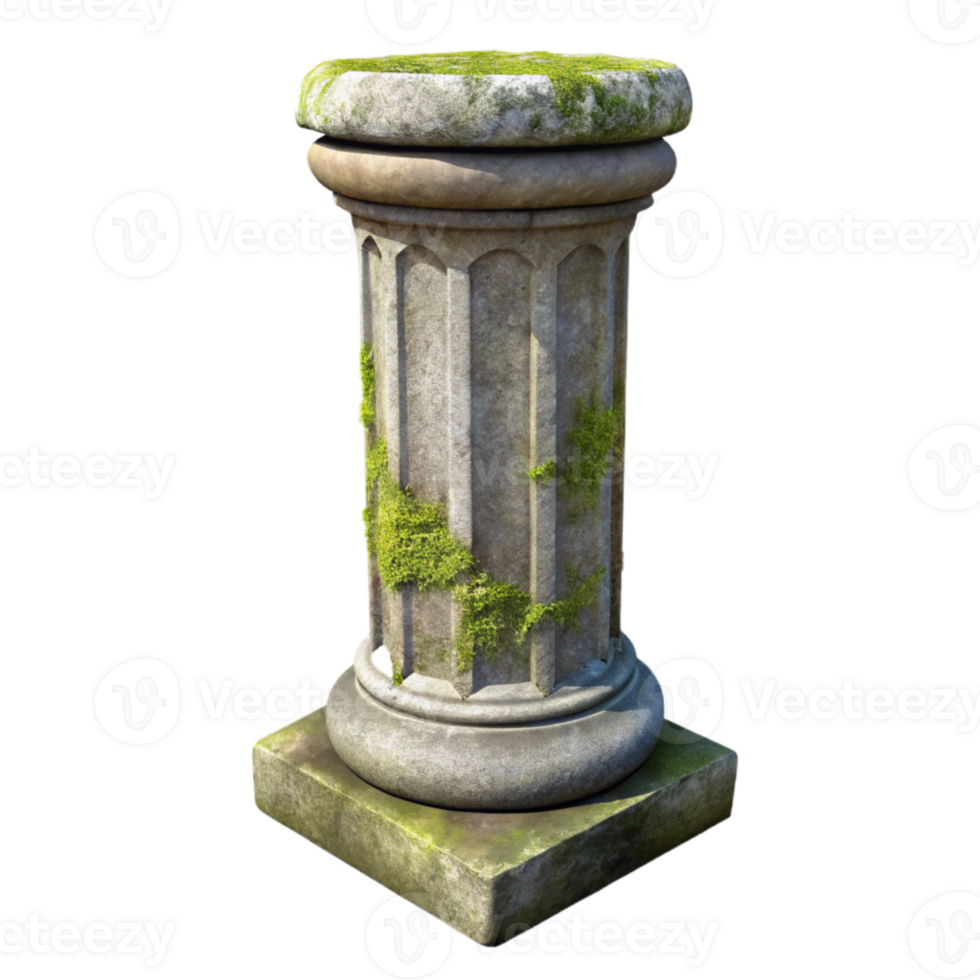 wonderful rustic Weathered Stone Pillar Texture Isolated with Moss and Lichen high quality png