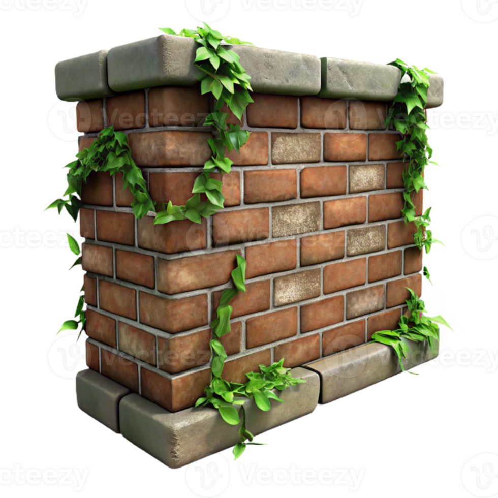 elegant traditional Weathered Brick Wall with Vines Isolated Textured Surface original png
