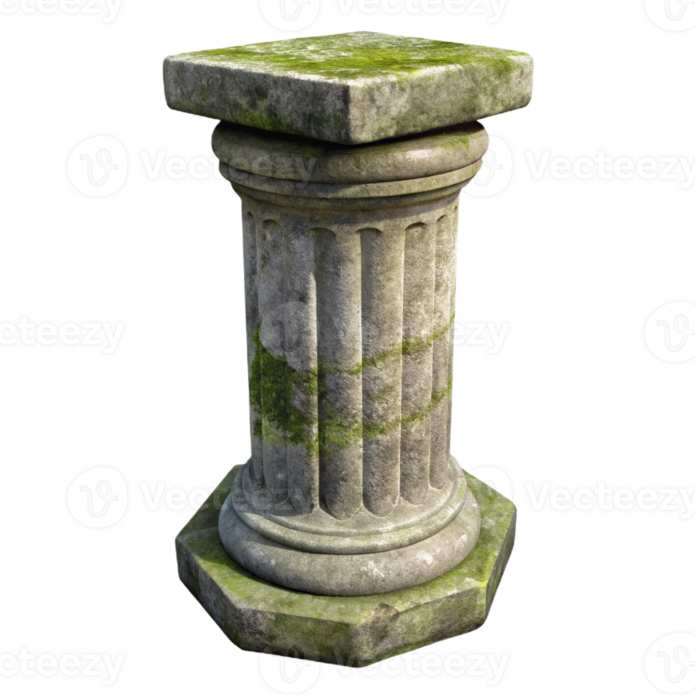 beautiful rustic Weathered Stone Pillar Texture Isolated with Moss and Lichen exclusive png