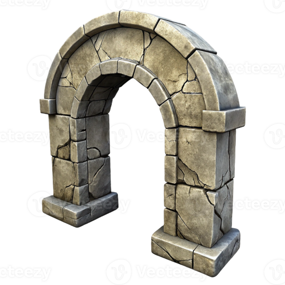serene artistic Weathered Stone Arch Texture Isolated with Cracks and Scratches authentic png