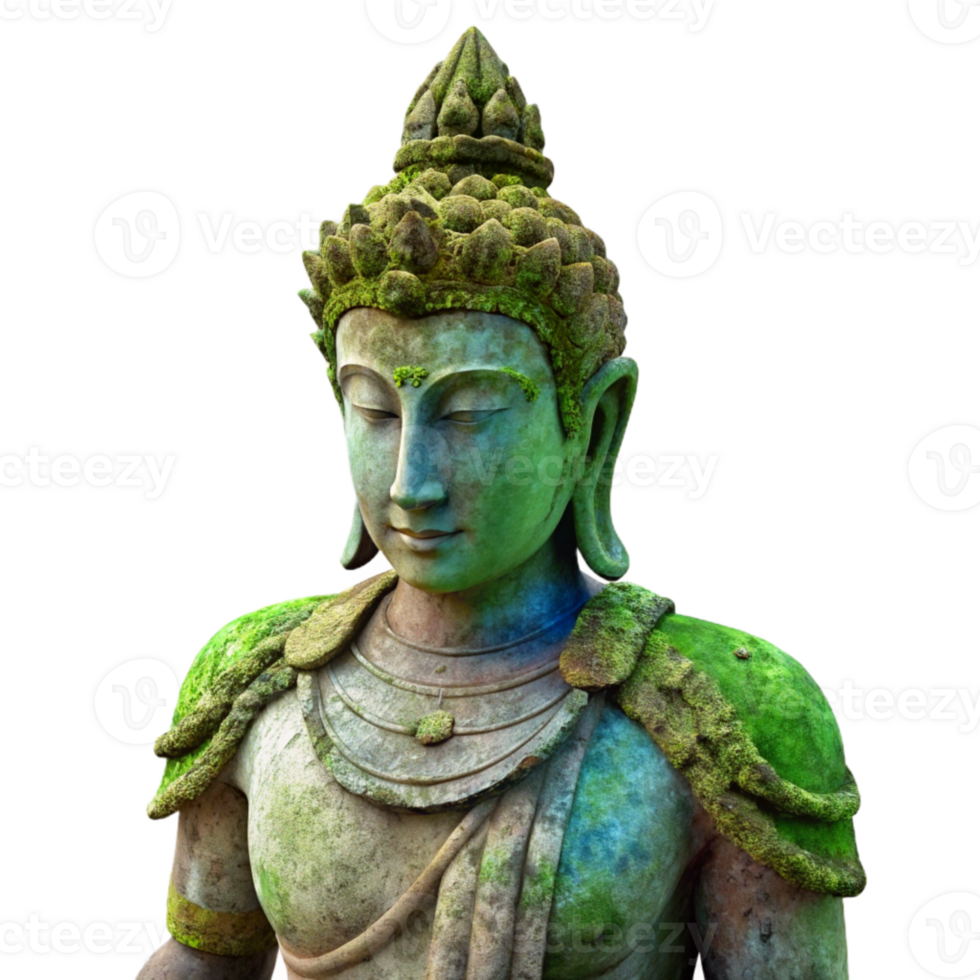 vibrant modern Weathered Stone Statue with Moss Detail Isolated premium png
