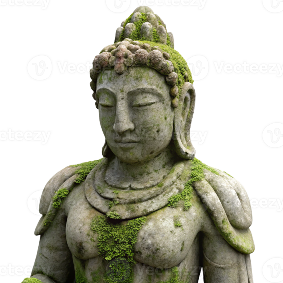 magnificent modern Weathered Stone Statue with Moss Detail Isolated png