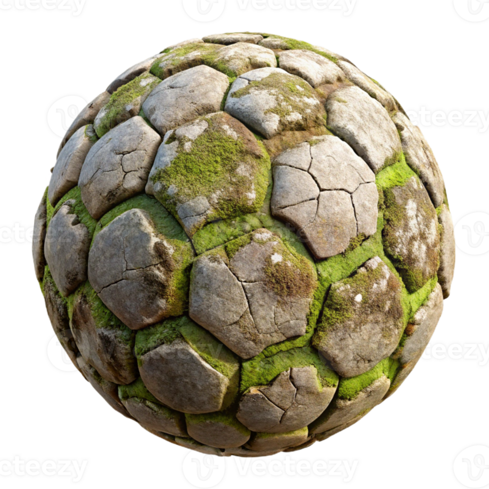 beautiful rustic Weathered Stone Ball Texture Isolated with Moss and Lichen authentic png
