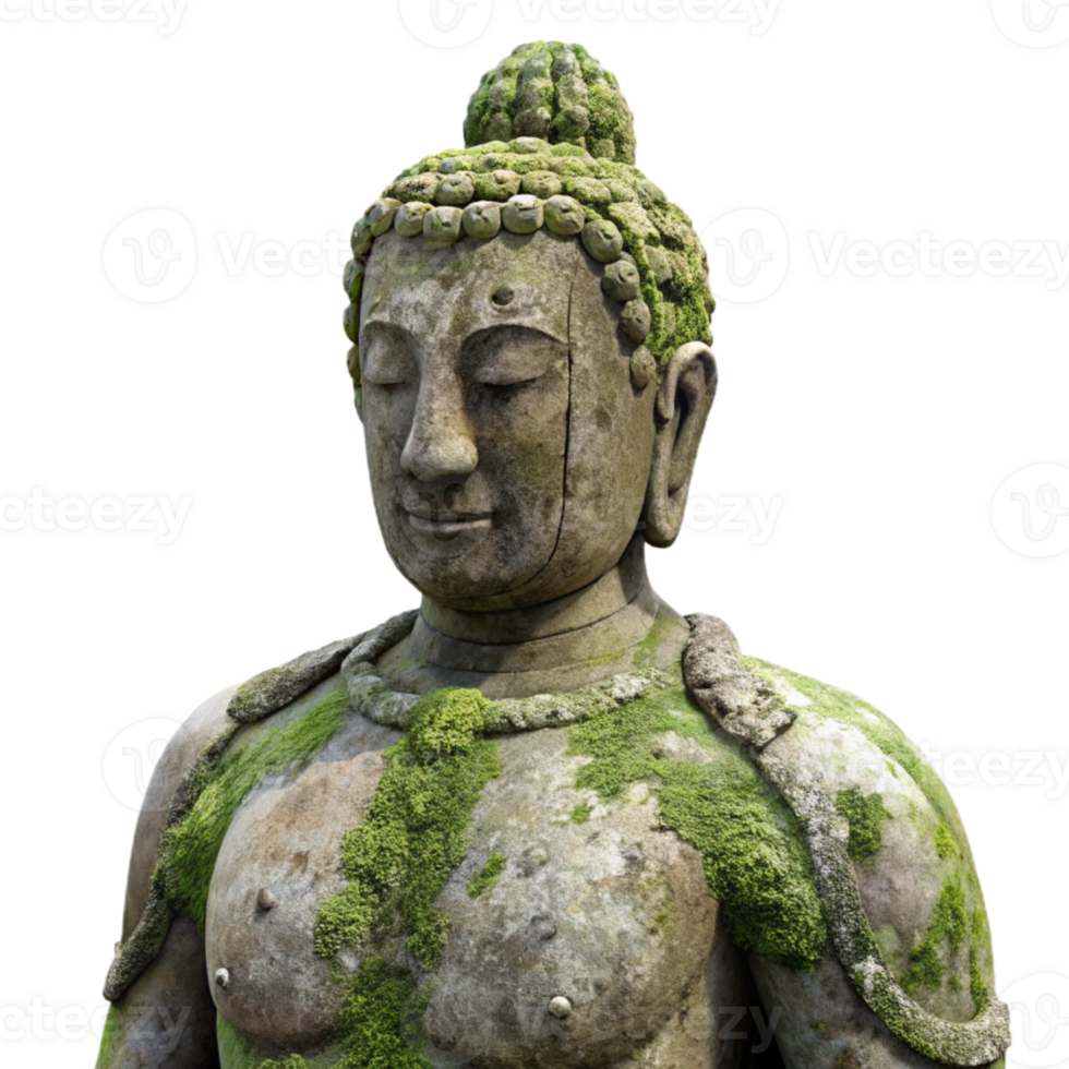 extraordinary modern Weathered Stone Statue with Moss Detail Isolated authentic png