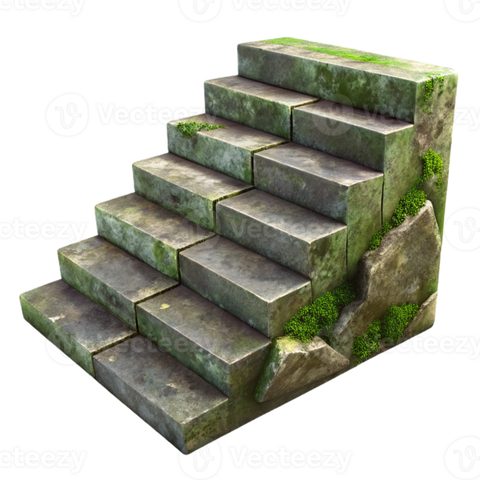impressive abstract Weathered Stone Steps Texture Isolated with Moss Detail authentic png