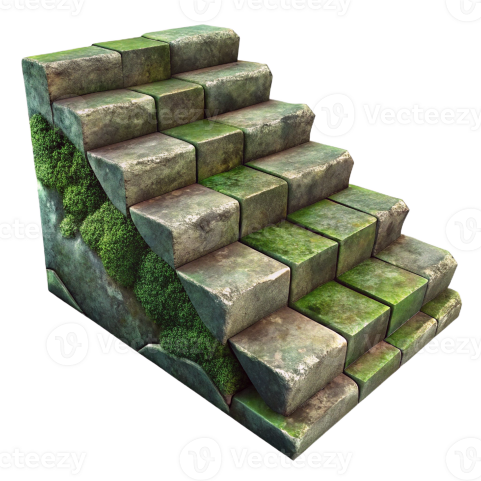 serene rustic Weathered Stone Steps Texture Isolated with Moss Detail high quality png