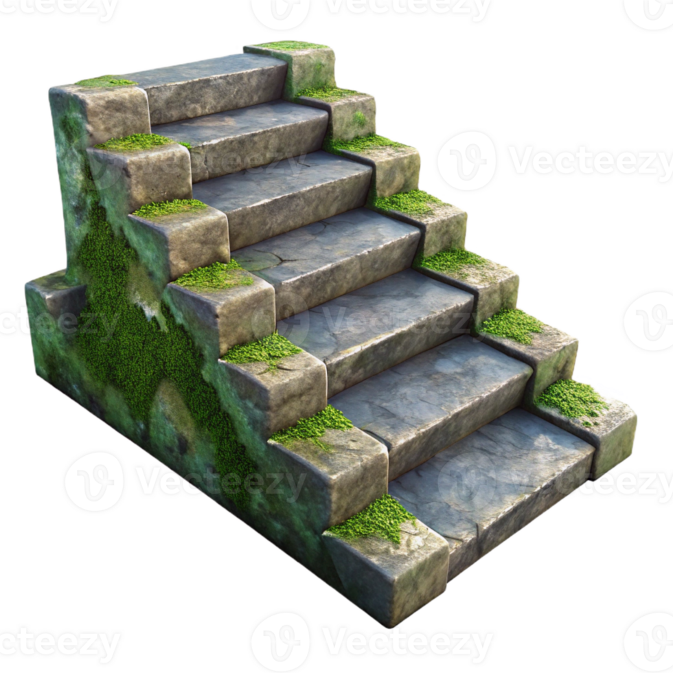 dramatic modern Weathered Stone Steps Texture Isolated with Moss Detail png