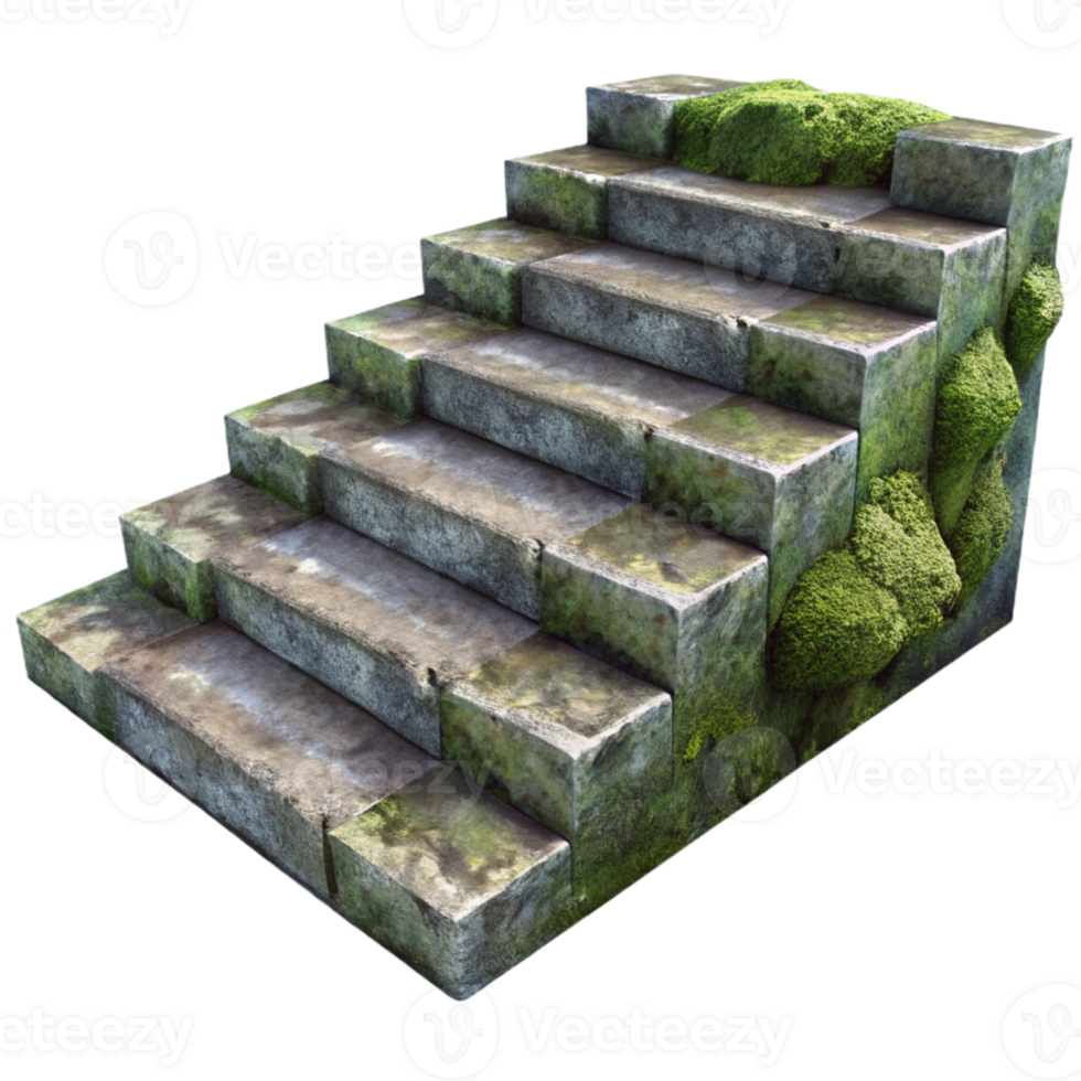impressive classic Weathered Stone Steps Texture Isolated with Moss Detail professional png