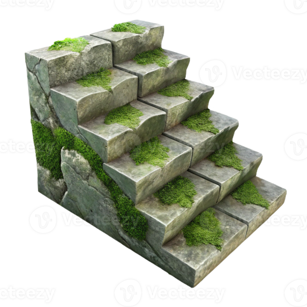 extraordinary rustic Weathered Stone Steps with Moss Isolated Rustic Charm professional png