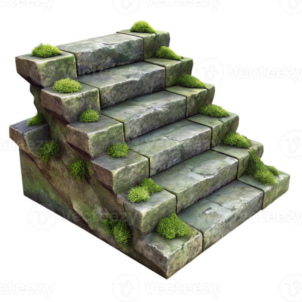 vibrant minimalist Weathered Stone Steps with Moss Isolated Rustic Charm detailed png