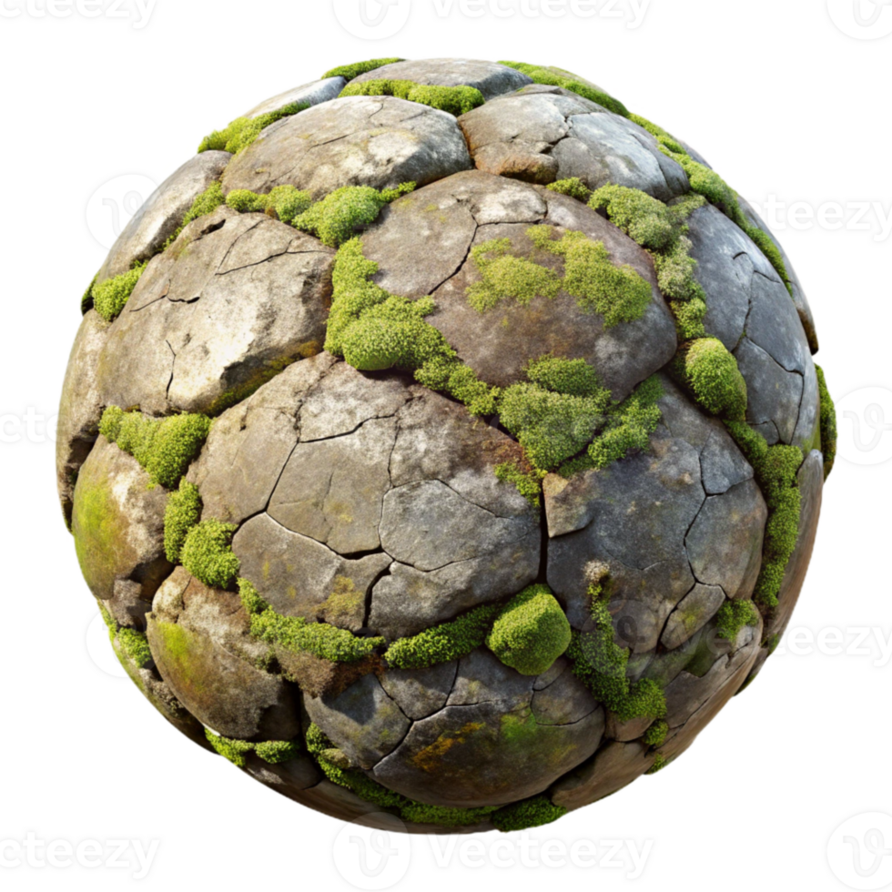 dramatic modern Weathered Stone Ball Texture Isolated with Moss and Lichen original png