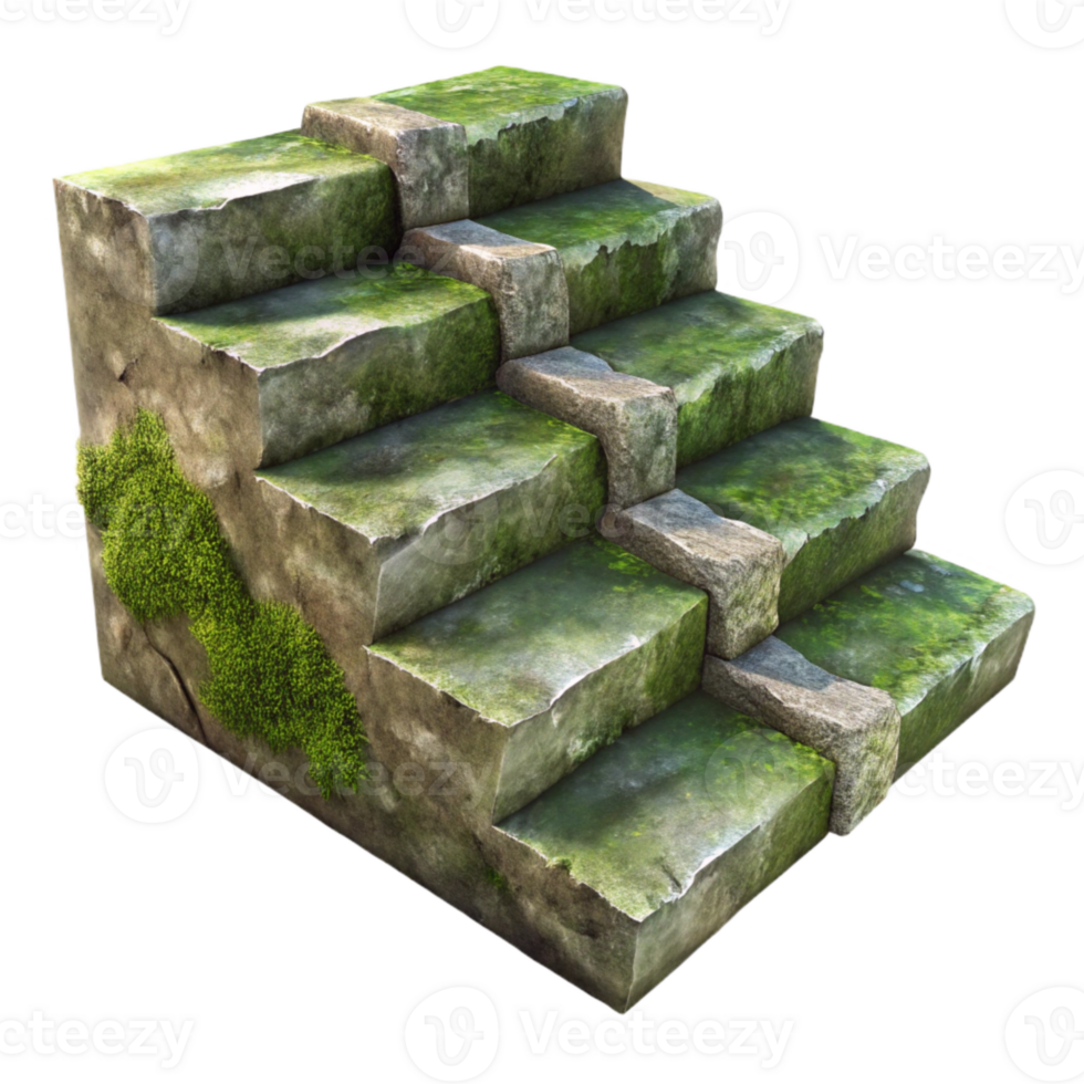 impressive minimalist Weathered Stone Steps with Moss Isolated Rustic Charm premium png