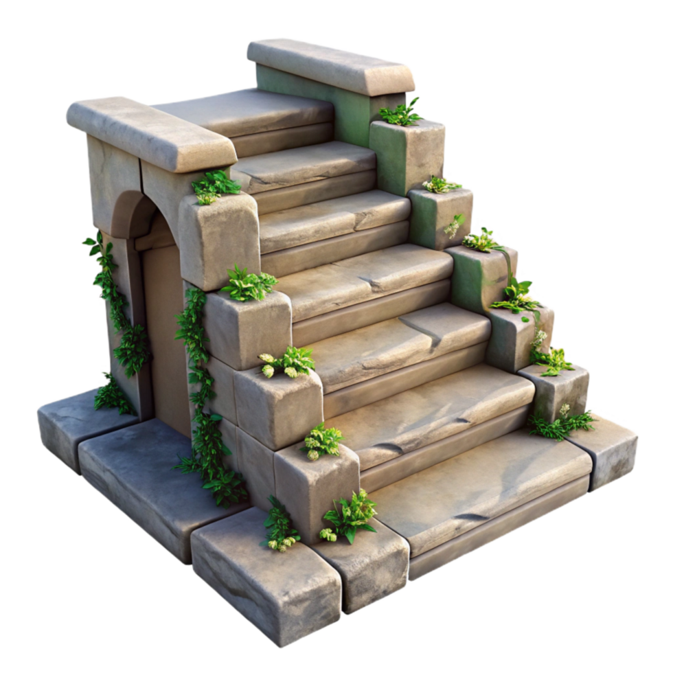 vibrant contemporary Weathered Stone Steps with Moss Isolated Rustic Charm high resolution png