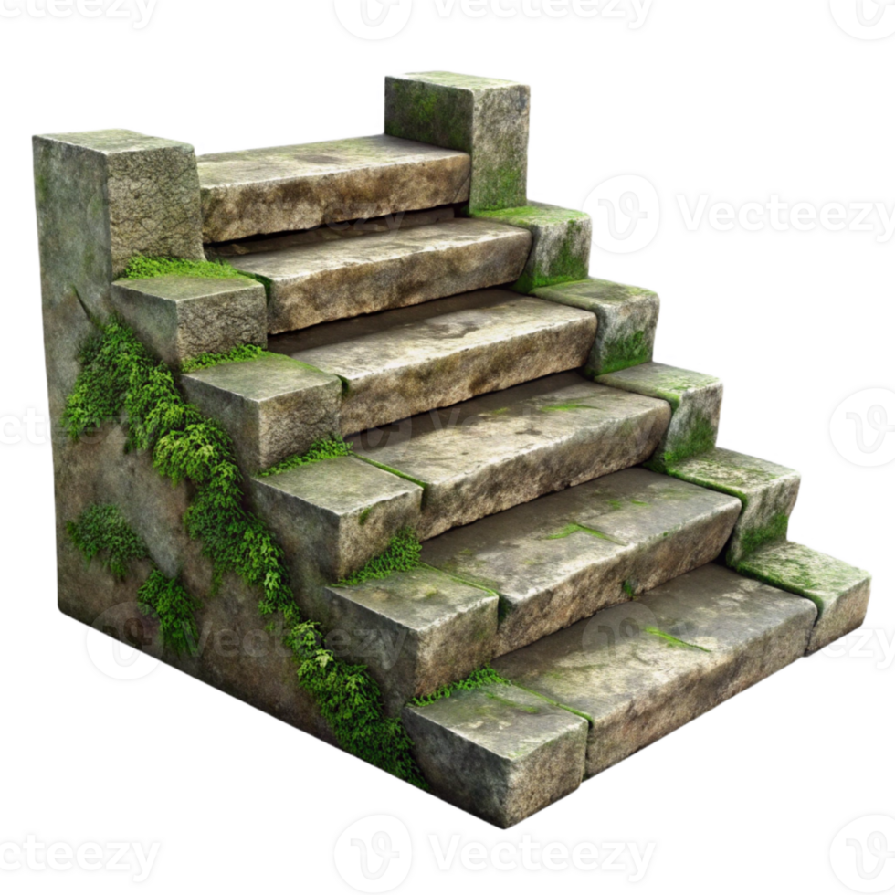 extraordinary contemporary Weathered Stone Steps with Moss Isolated Rustic Charm detailed png