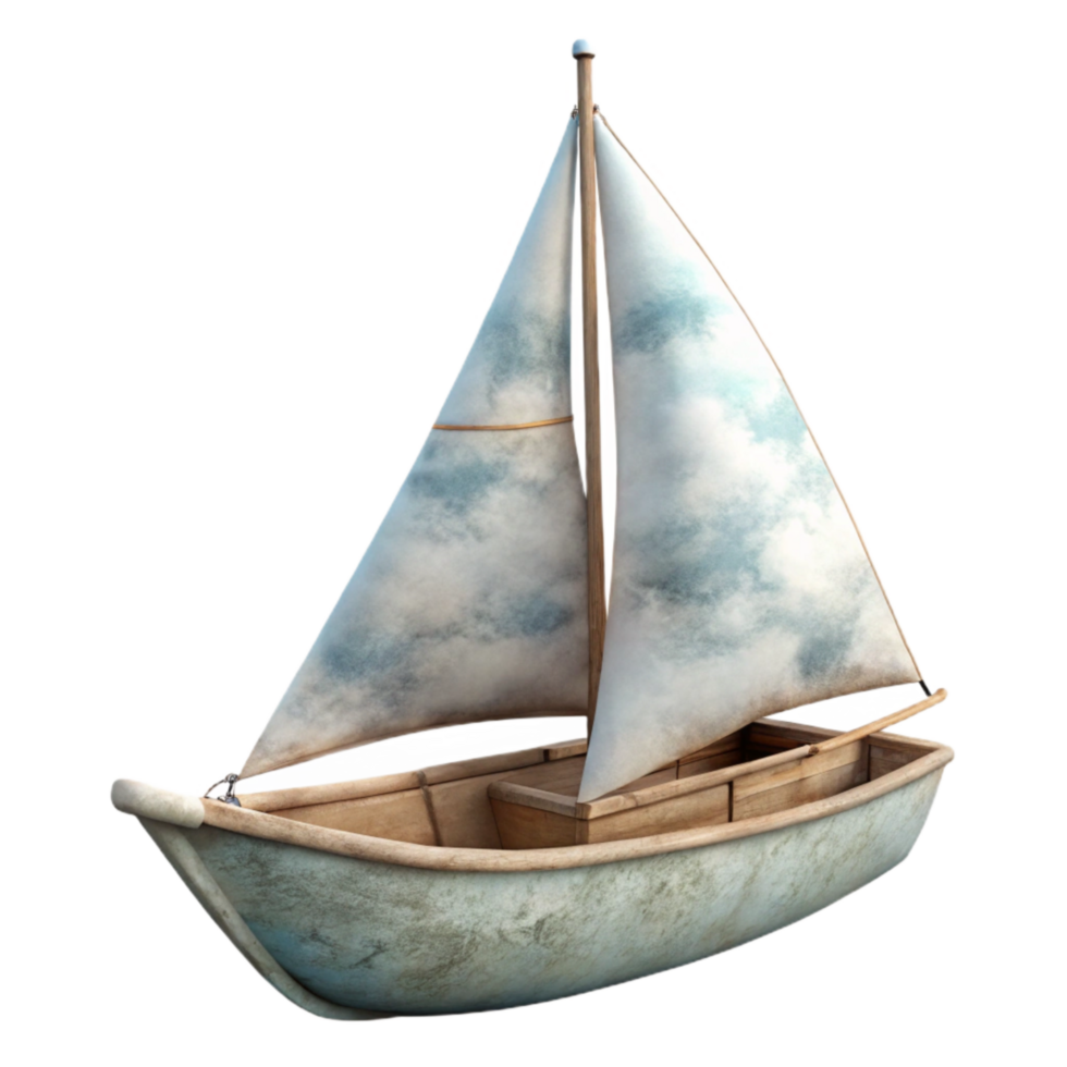 dramatic minimalist White Sailboat Isolated with Cloudy Sky Backdrop original png