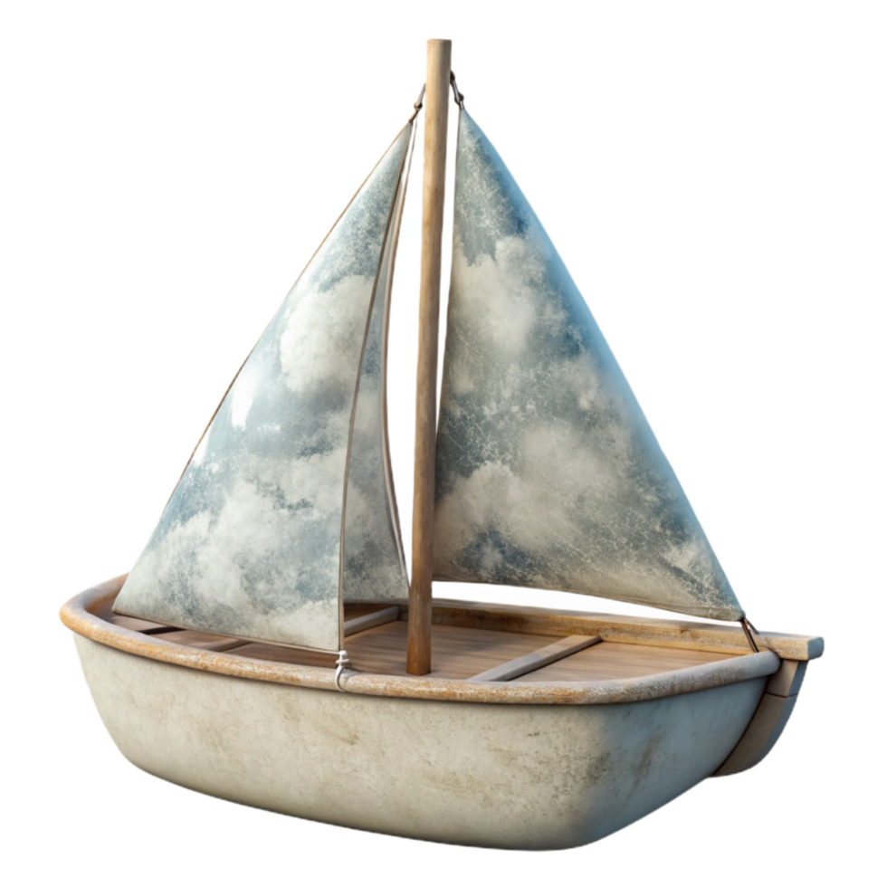 serene minimalist White Sailboat Isolated with Cloudy Sky Backdrop professional png