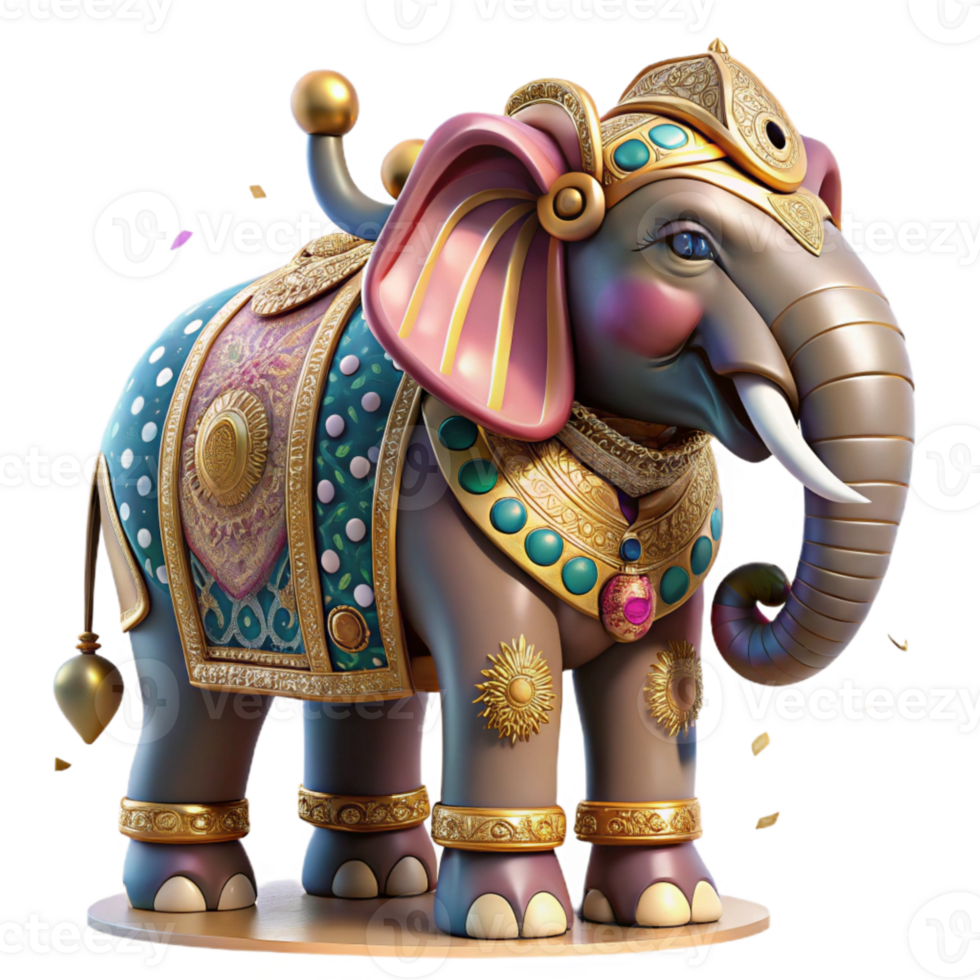 vibrant artistic Decorated Elephant Statue with Intricate Details Isolated high quality png