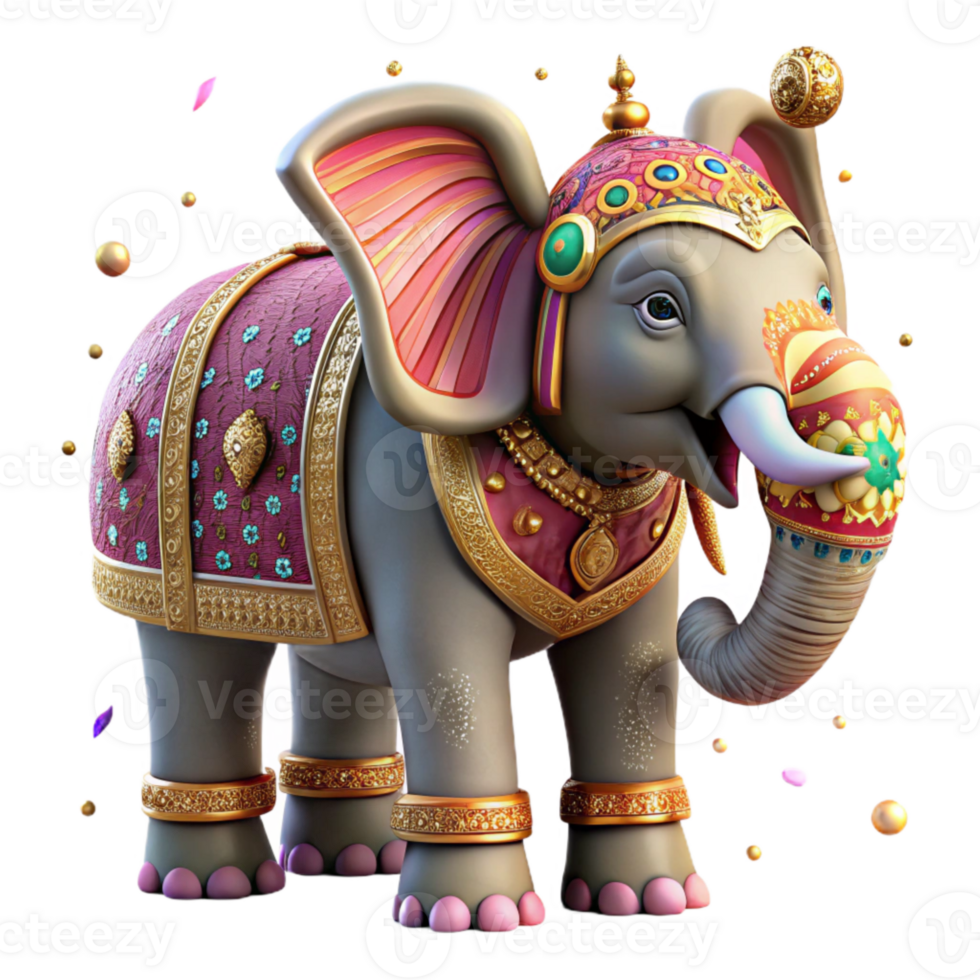 dramatic vintage Decorated Elephant Statue with Intricate Details Isolated detailed png