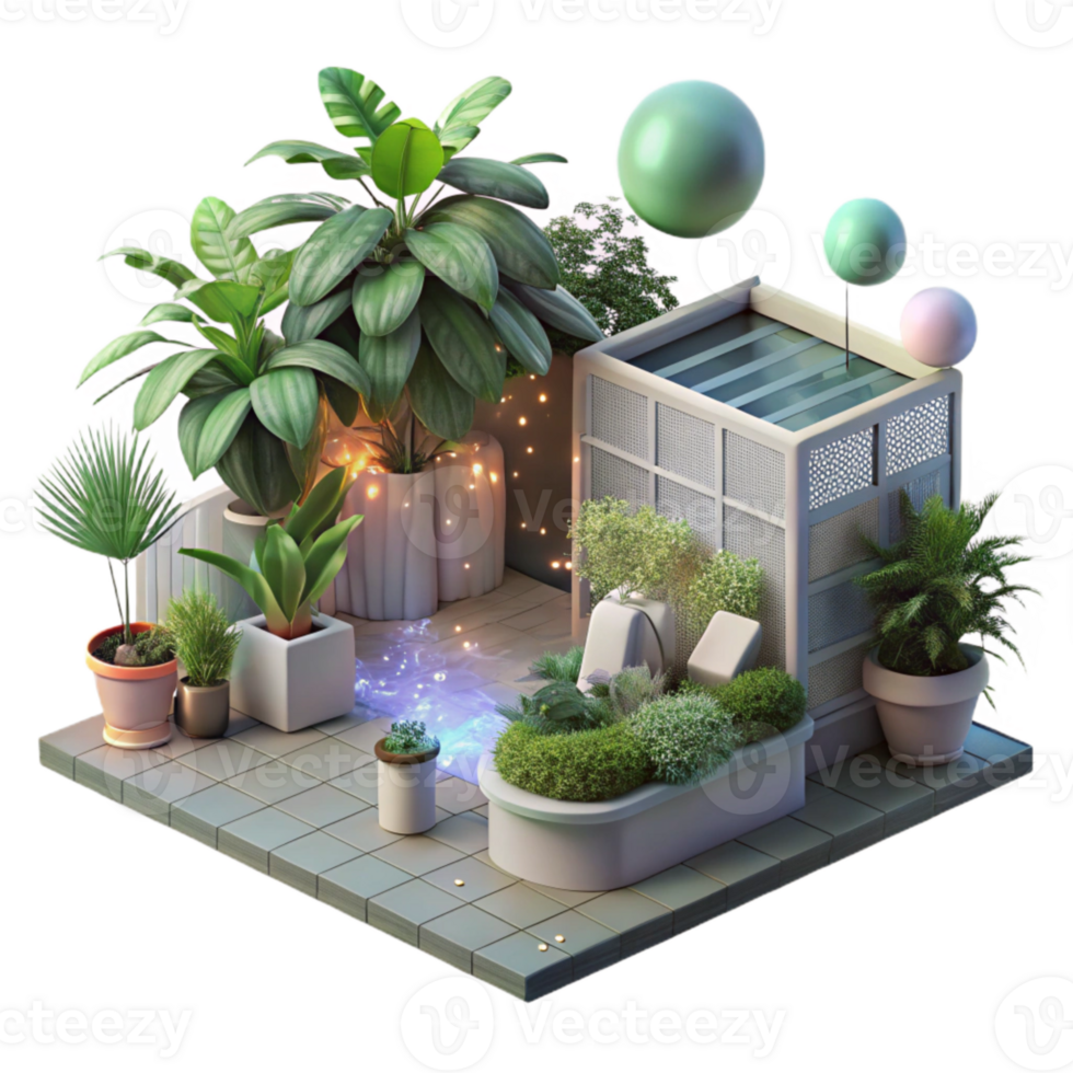 elegant abstract Rooftop Garden with Herbs Sunlight View Transparent Background high quality png