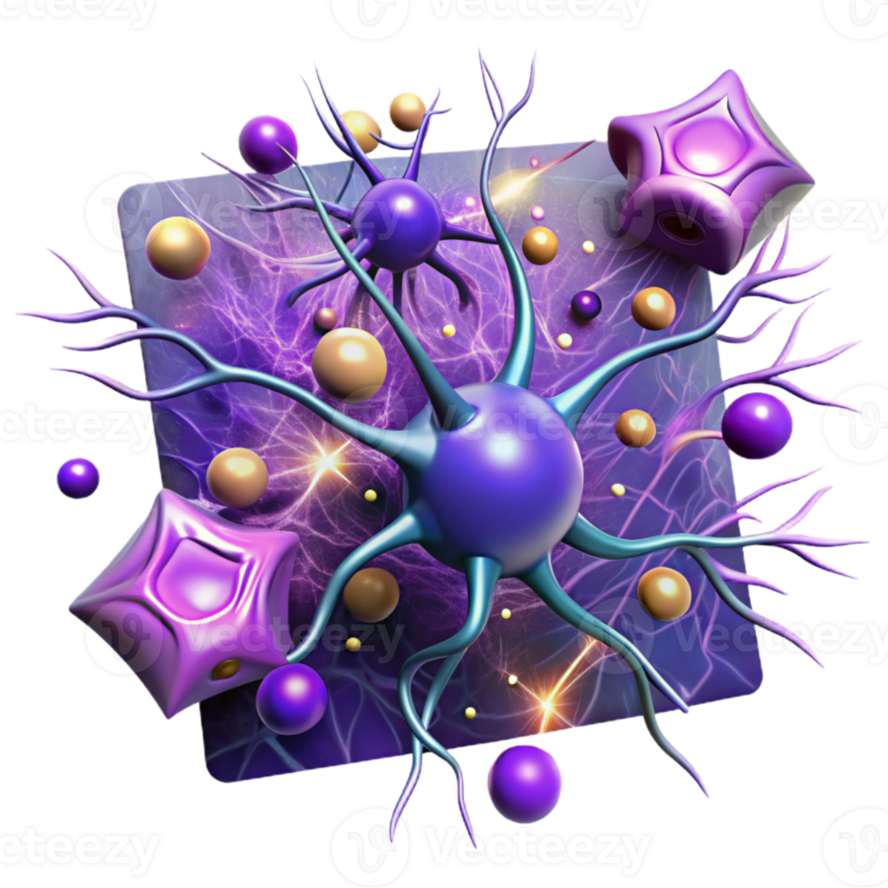 impressive artistic Firing Neurons Electric Visualization Purple Transparent Background authentic png