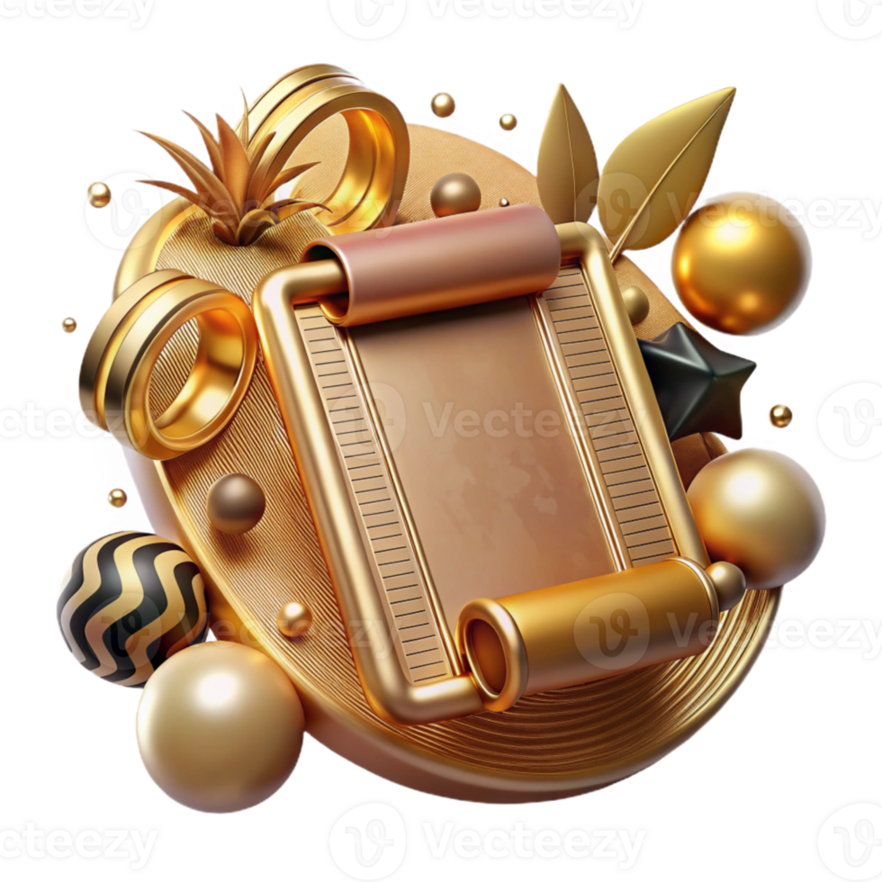 vibrant traditional Golden Tablet with Intricate Inscriptions Cutout Ornate Design authentic png