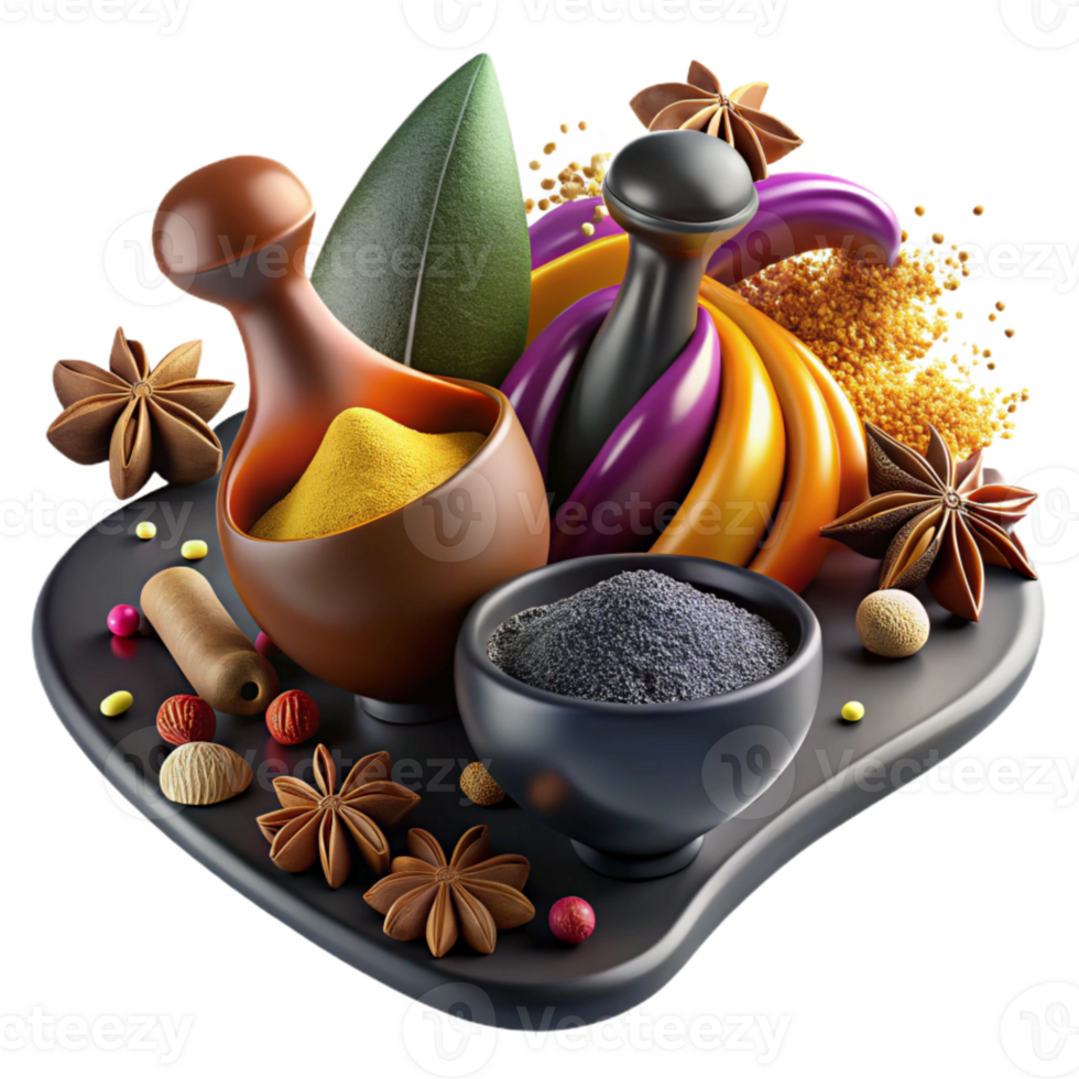elegant minimalist Group of Spices with Rich Colors Transparent Background genuine png