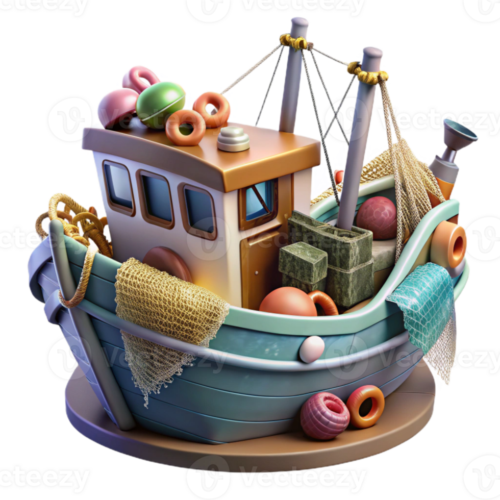 wonderful rustic Fishing Boat Trawler Style Cutout with Nets detailed png