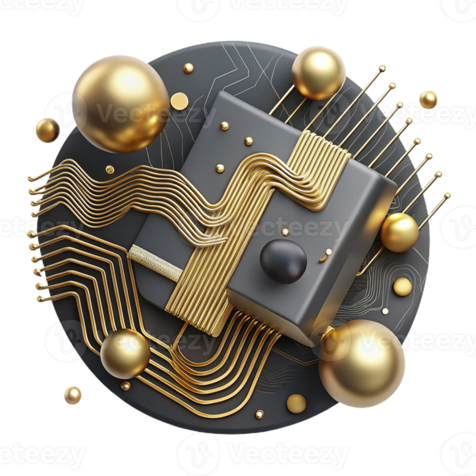 beautiful classic Abstract Circuitry Design with Gold Lines Cutout high resolution png