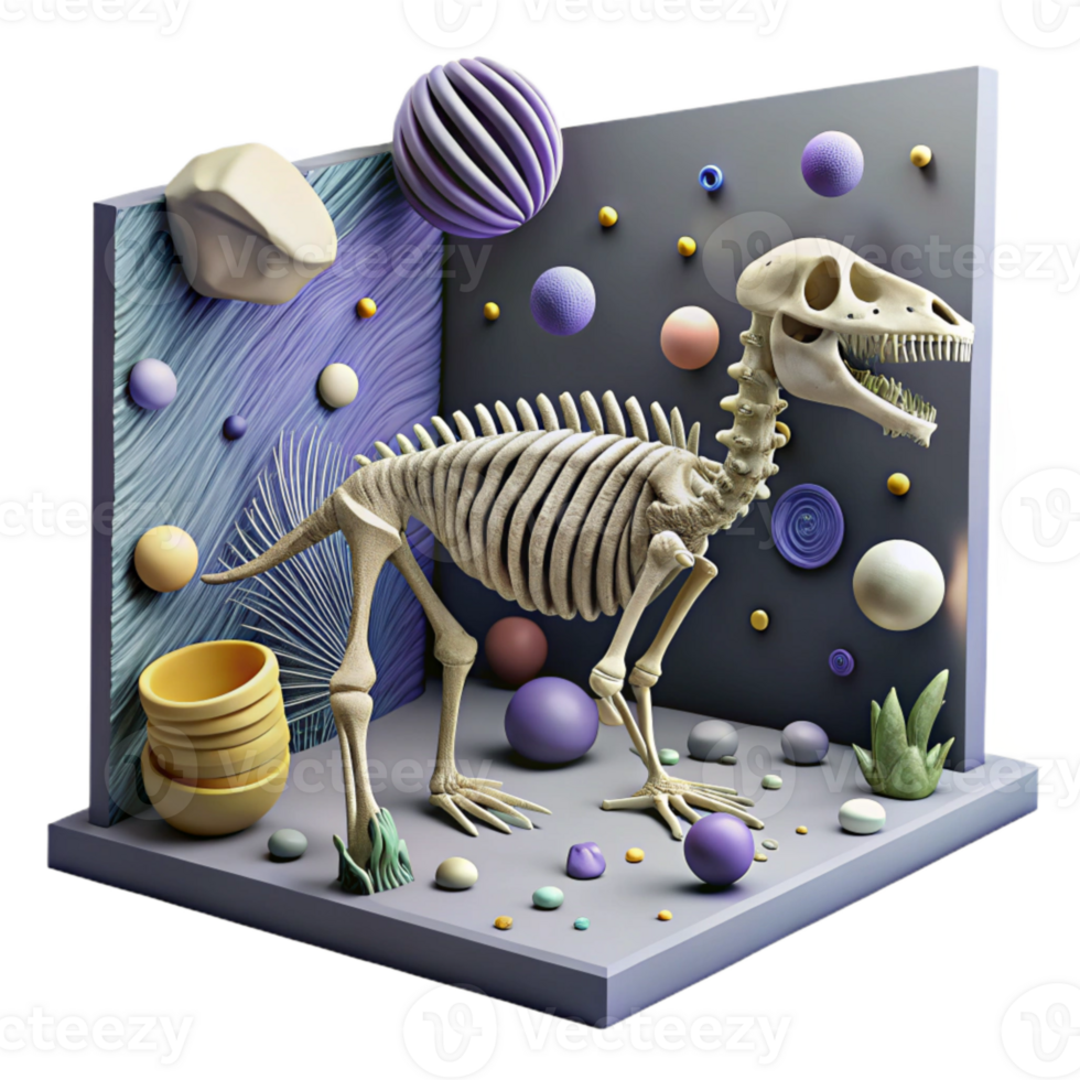 elegant artistic Virtual Museum Exhibit Dinosaur Skeleton Isolated Element png