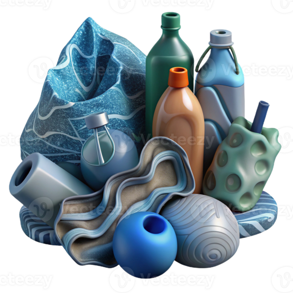 wonderful minimalist Ocean Plastic Pollution Bottles and Bags Isolated Element original png