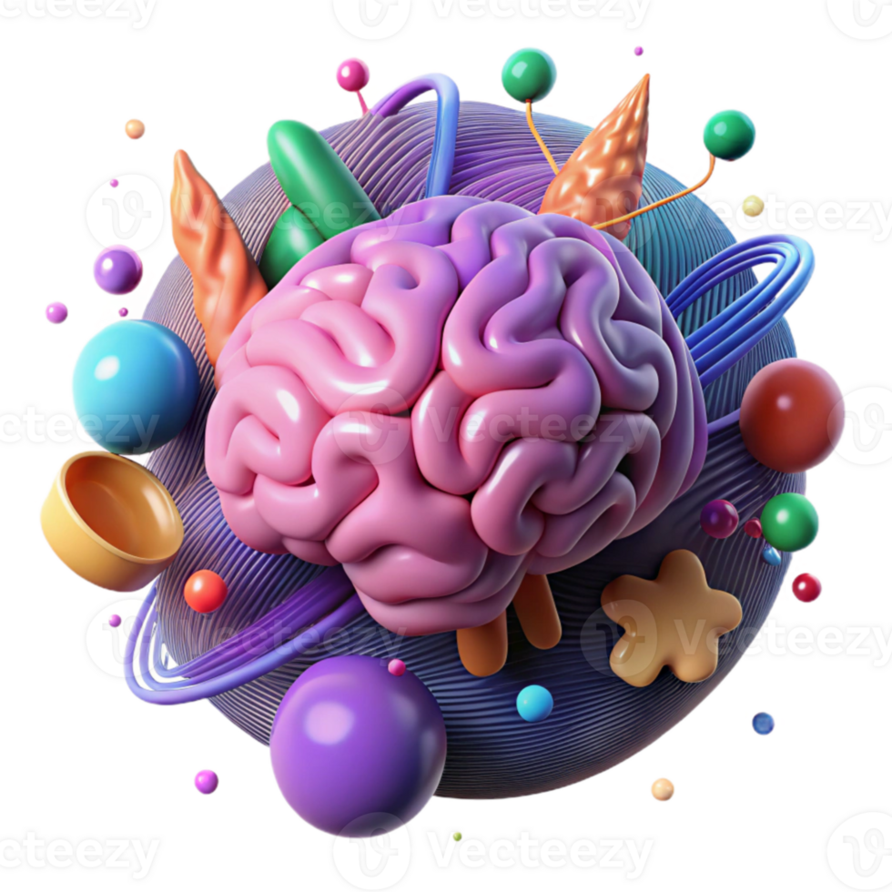 beautiful abstract Brain with Vibrant Regions Transparent Background professional png