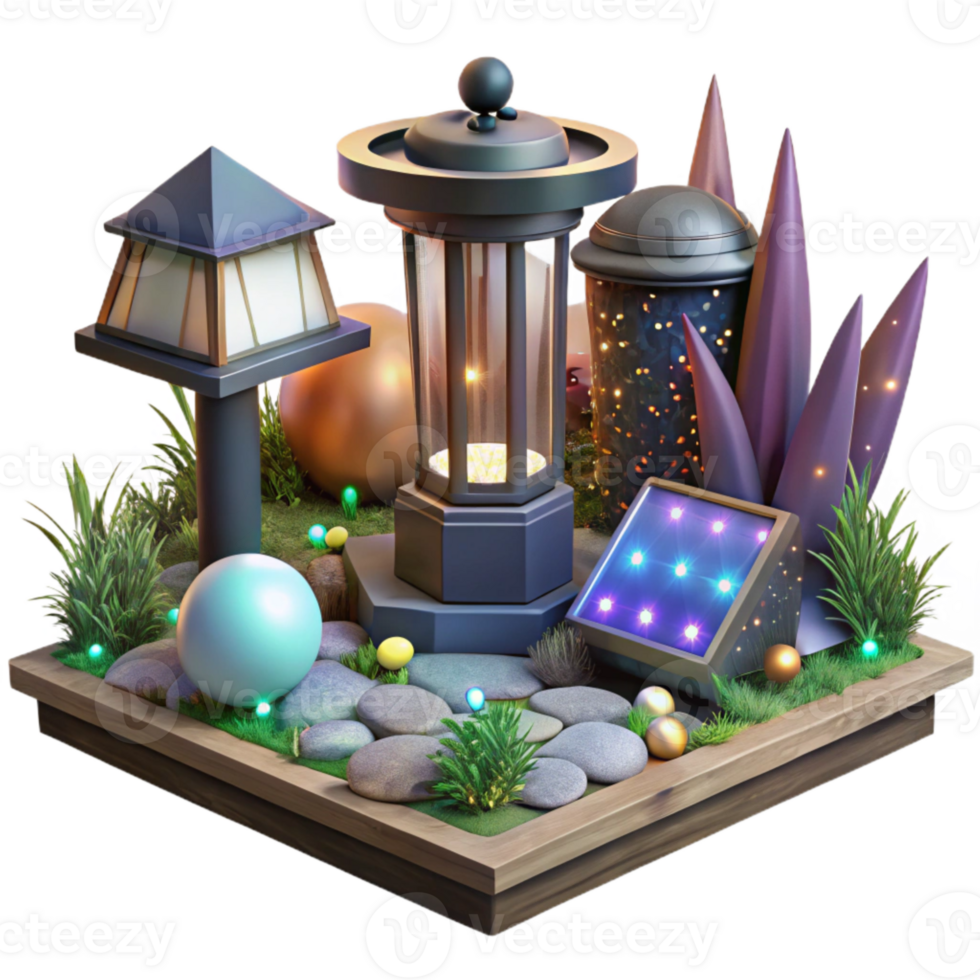 stunning creative Solar Powered Garden Lights Night View with Transparent Background premium png