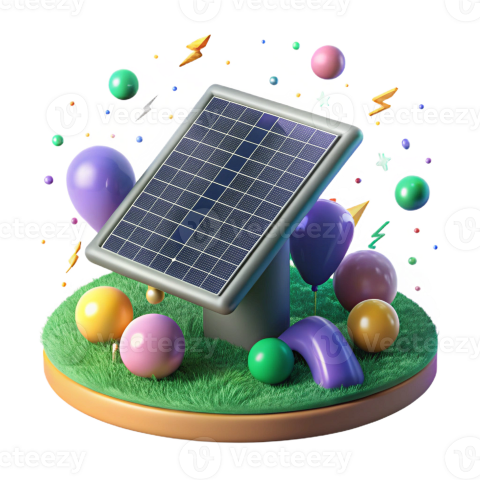 vibrant minimalist Solar Panel Array on Desert Landscape Isolated premium png