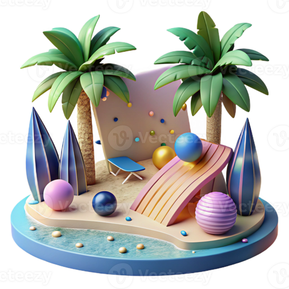 elegant artistic Tropical Beach Scene Isolated on Transparent Background exclusive png