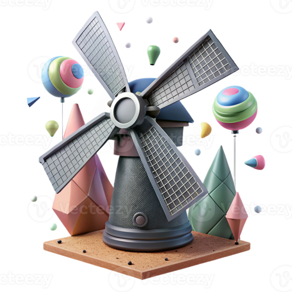 vibrant minimalist Modern Windmill with Rotating Blades Transparent Background exclusive png