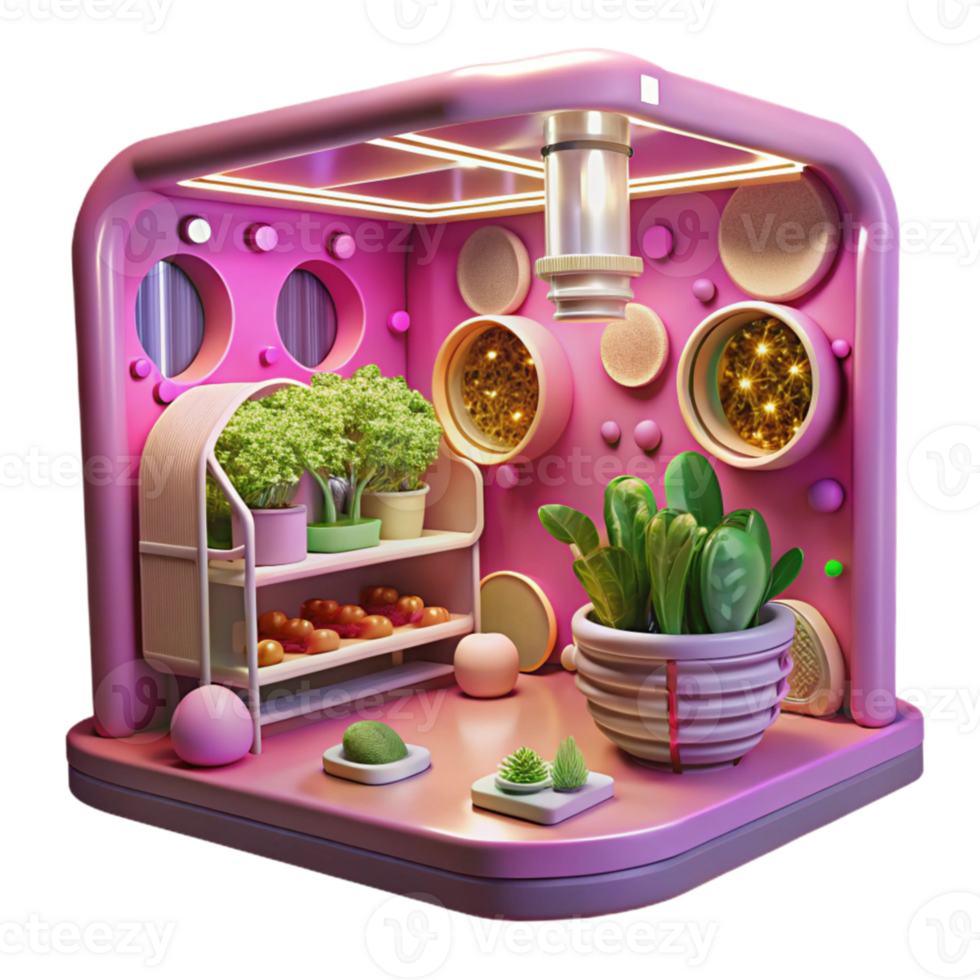 elegant artistic Vertical Farm Interior with Pink Light Cutout authentic png