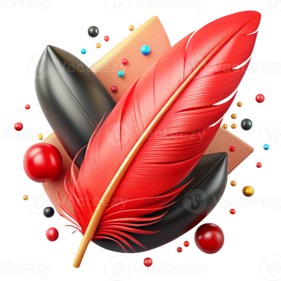 serene abstract Phoenix Feather Close Up Bright Red Transparent Background authentic png
