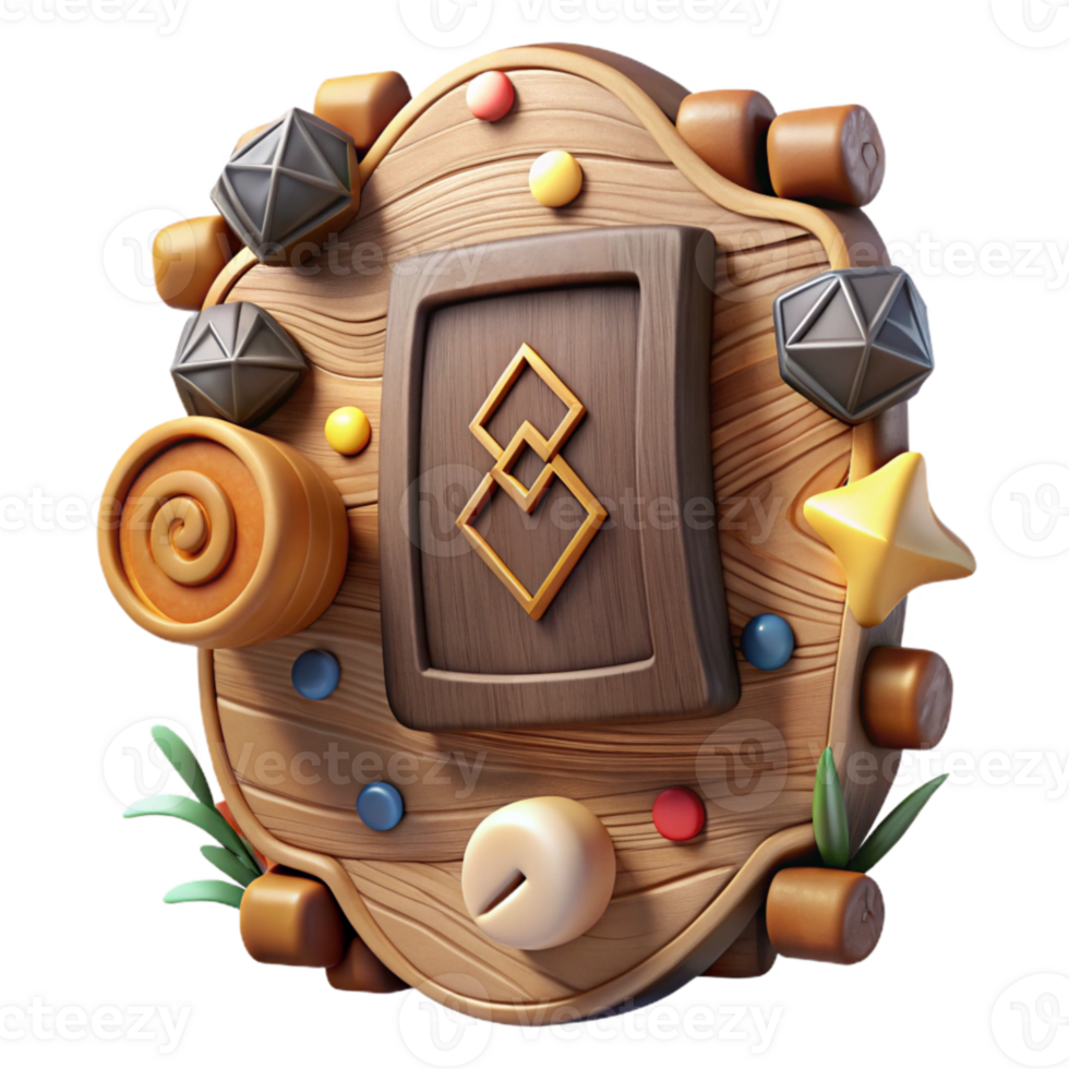 wonderful artistic Carved Wooden Plaque with Symbols Isolated Rustic Style genuine png