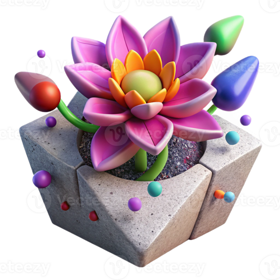impressive vintage Colorful Flower Growing From Concrete Cutout with Soft Lighting professional png