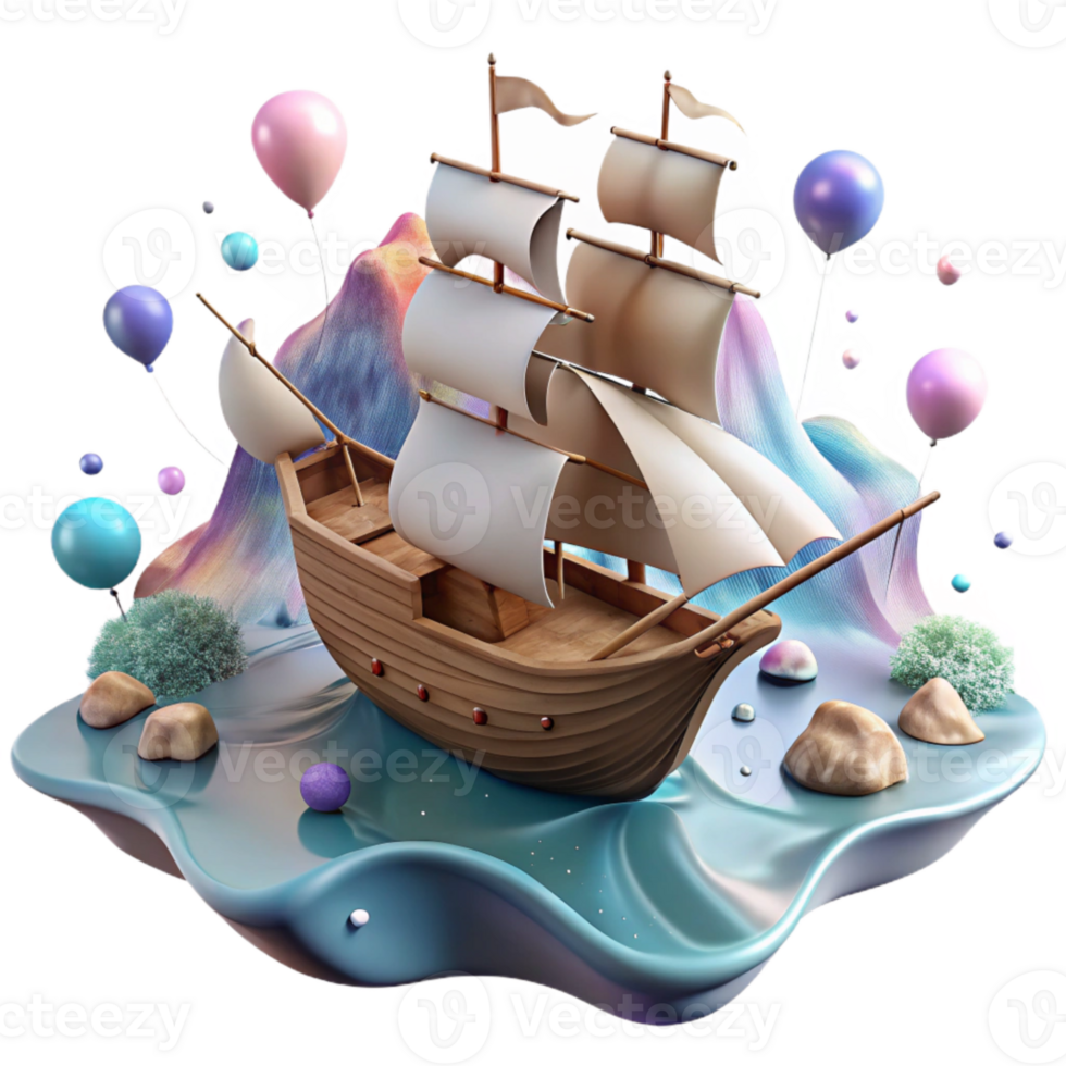 beautiful abstract Sailing Ship Ocean View Isolated Cutout high resolution png
