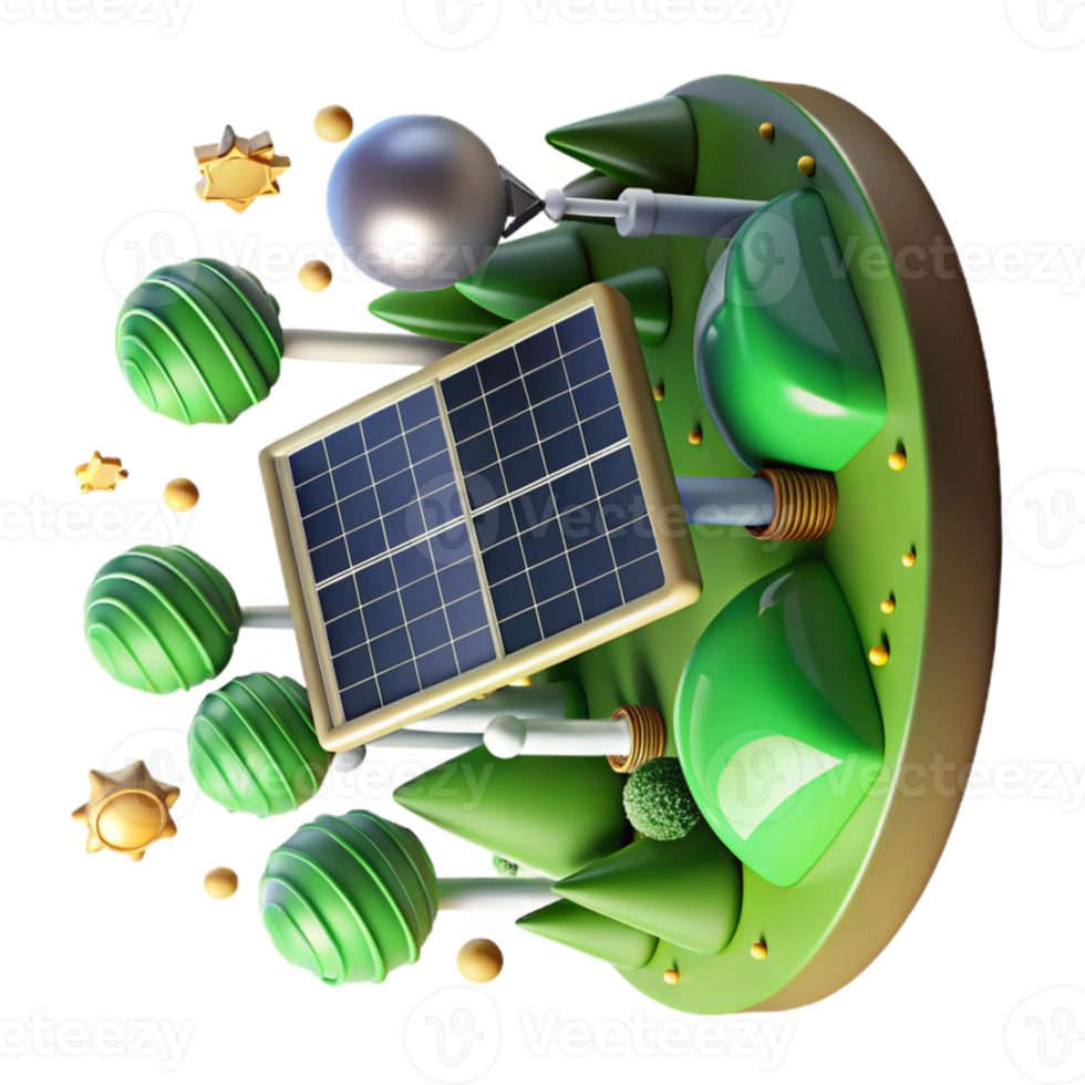 wonderful creative Solar Farm with Green Fields Background Isolated authentic png