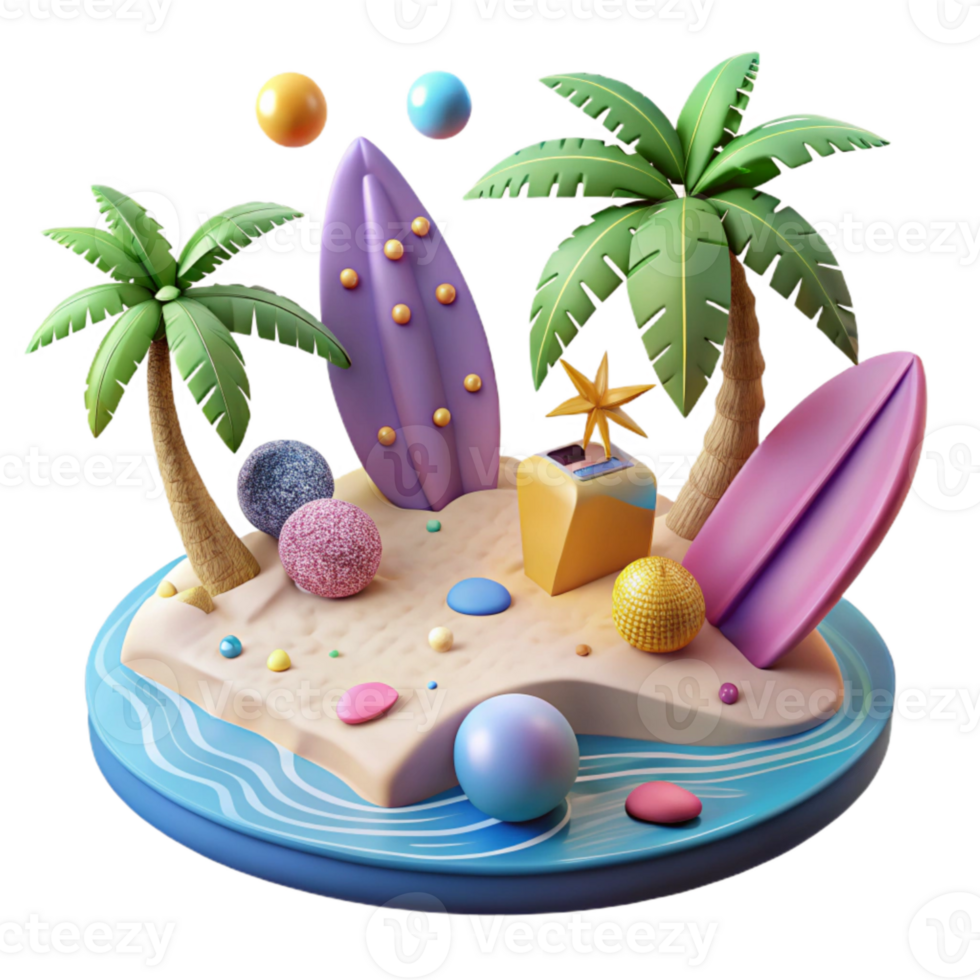 stunning minimalist Tropical Beach Scene Isolated on Transparent Background professional png