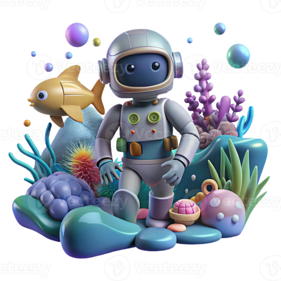 extraordinary rustic Robot Exploring Underwater Environment Transparent Background genuine png
