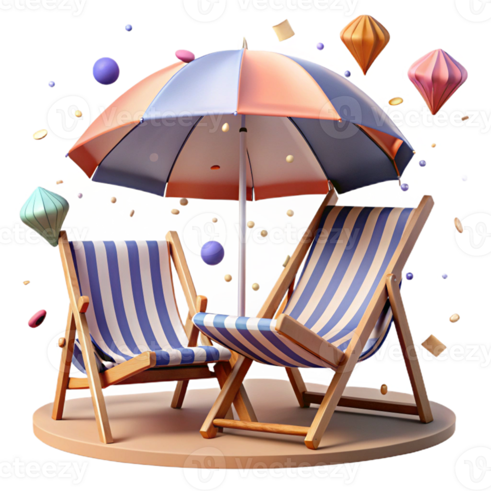 wonderful contemporary Beach Umbrella and Chairs Isolated on Transparent Background genuine png