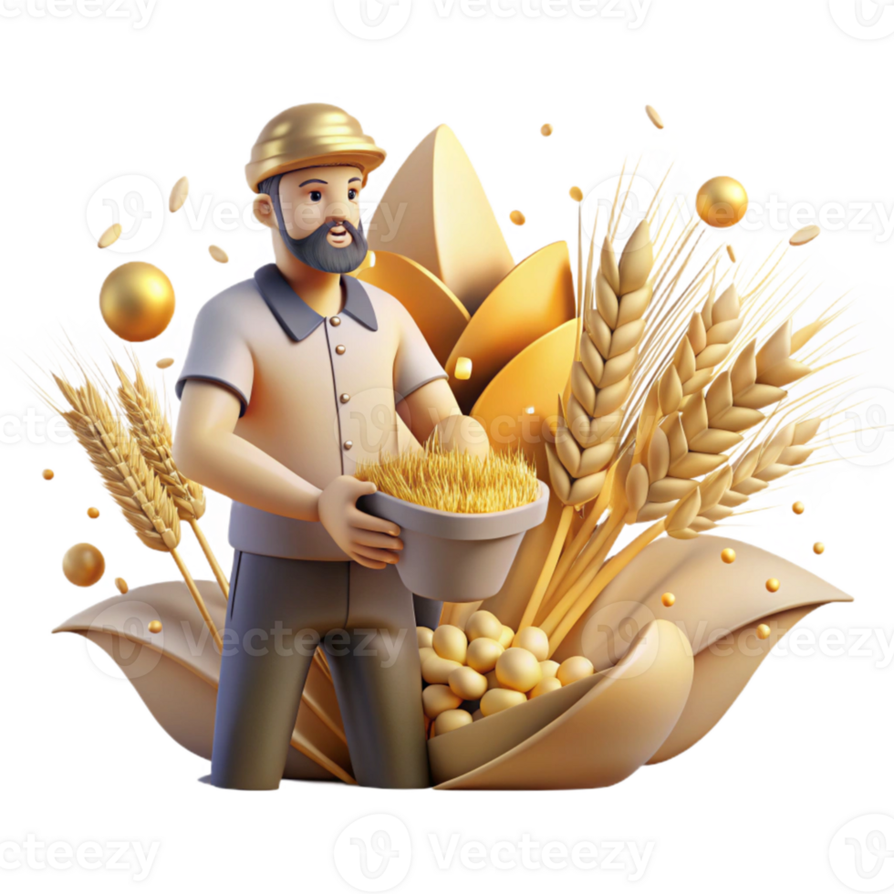 magnificent vintage Man Harvesting Wheat Golden Light Isolated professional png