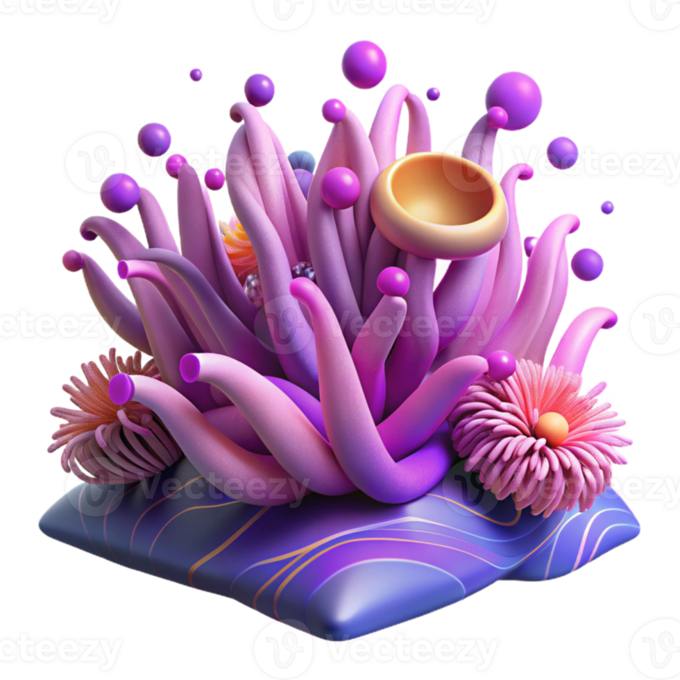 elegant contemporary Sea Anemone Pink and Purple Cutout with Tentacles detailed png