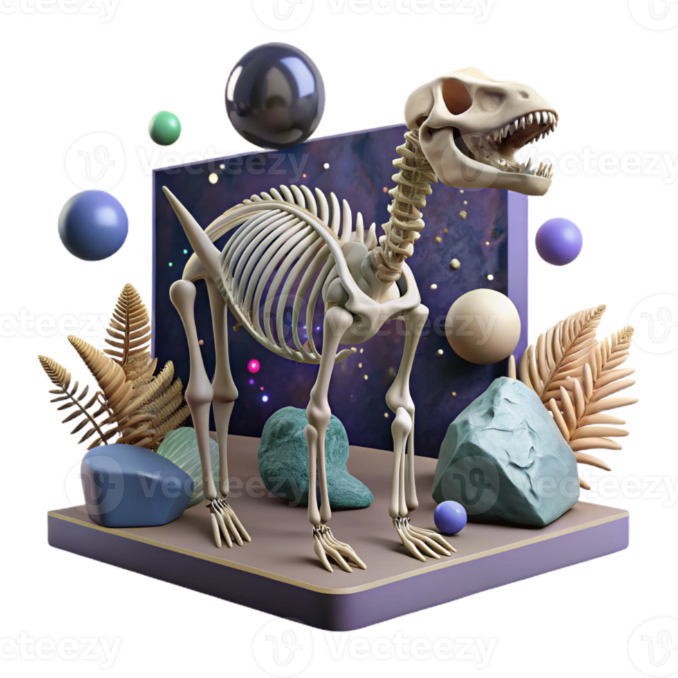 impressive creative Virtual Museum Exhibit Dinosaur Skeleton Isolated Element original png