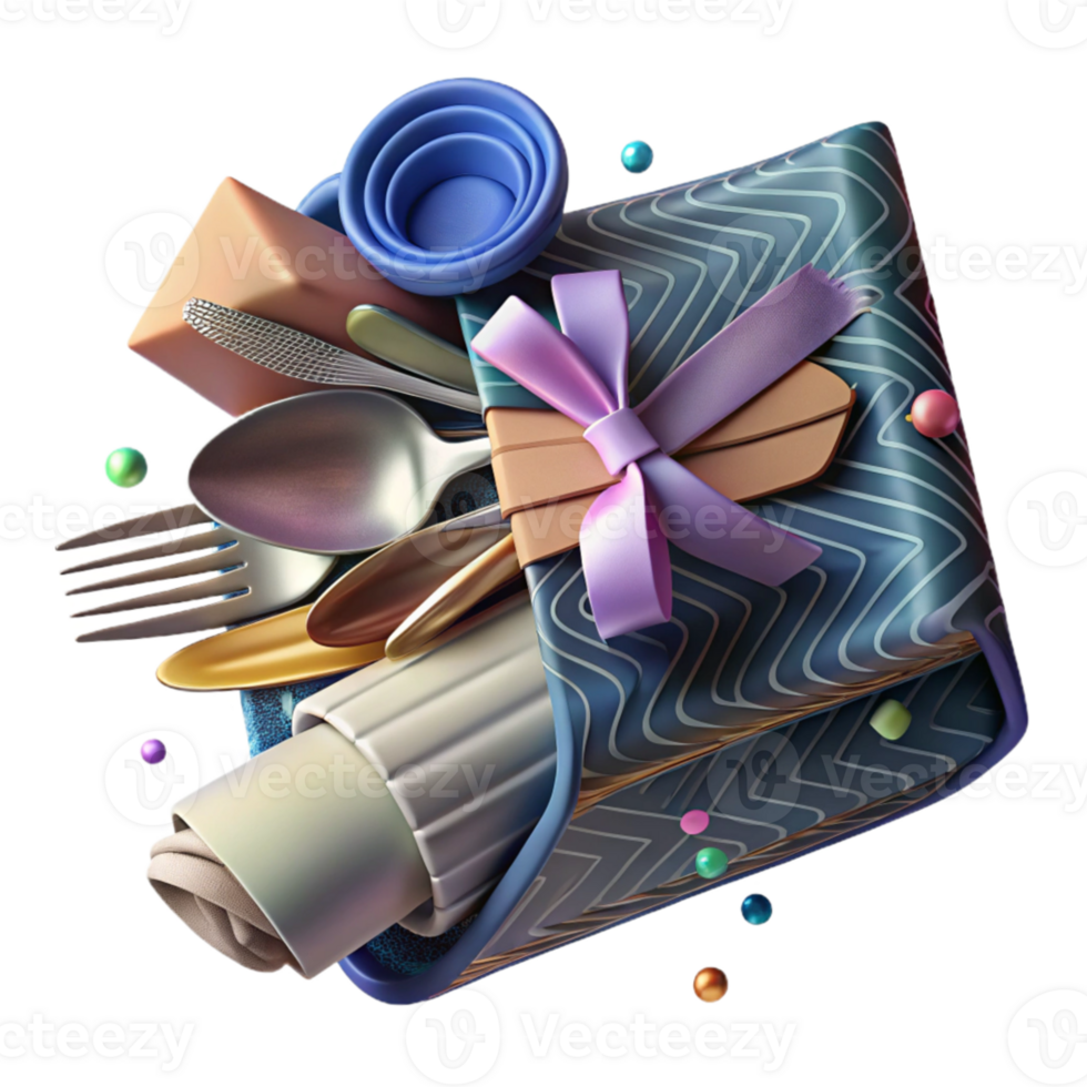 vibrant artistic Biodegradable Cutlery Set Wrapped in Paper Transparent authentic png