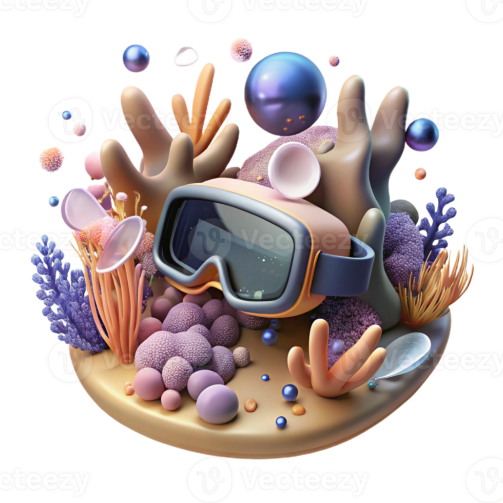 beautiful abstract Virtual Reality Underwater Exploration Coral Reef Transparent Background genuine png
